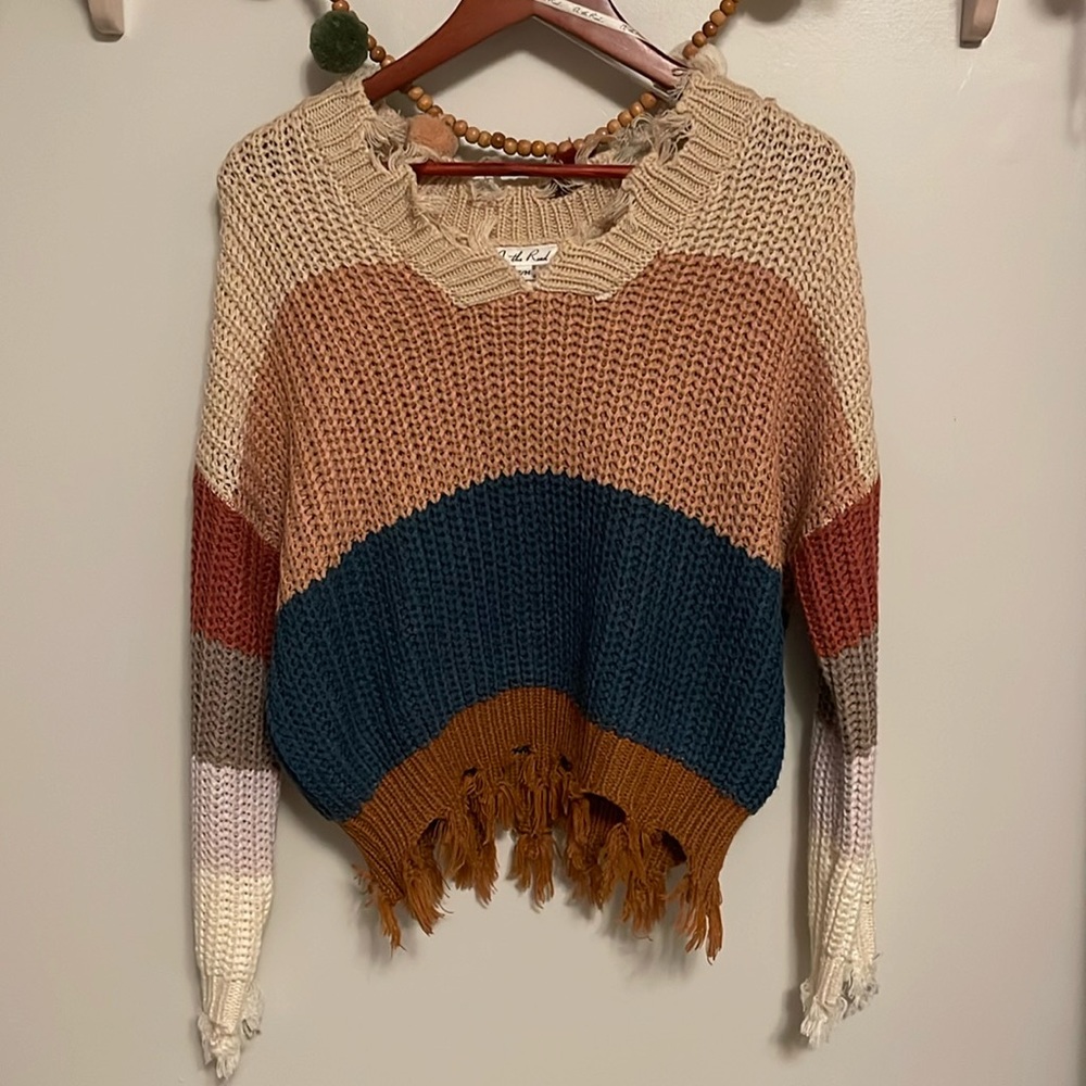 S/M on the road distressed multicolor sweater